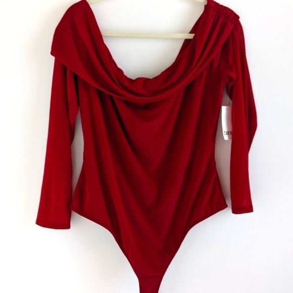 Nwt Bar III Off the shoulder Chiffon Bodysuit Maroon XXL - Picture 2 of 12